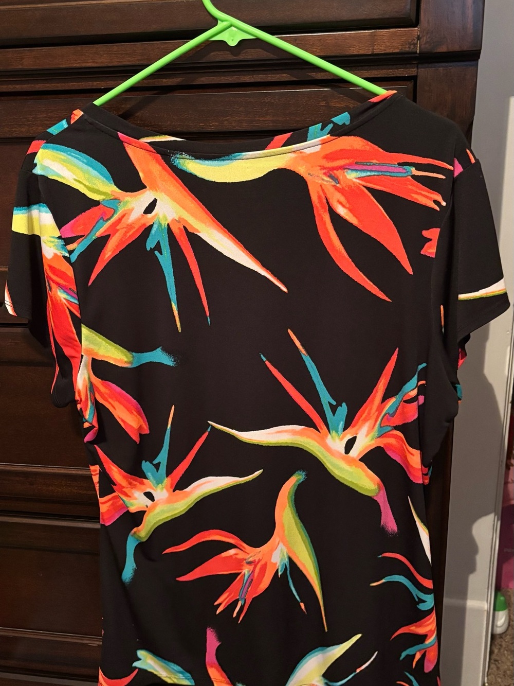 Women’s XL Worthington Black Short Sleeve Blouse with Tropical Print - Picture 3 of 3